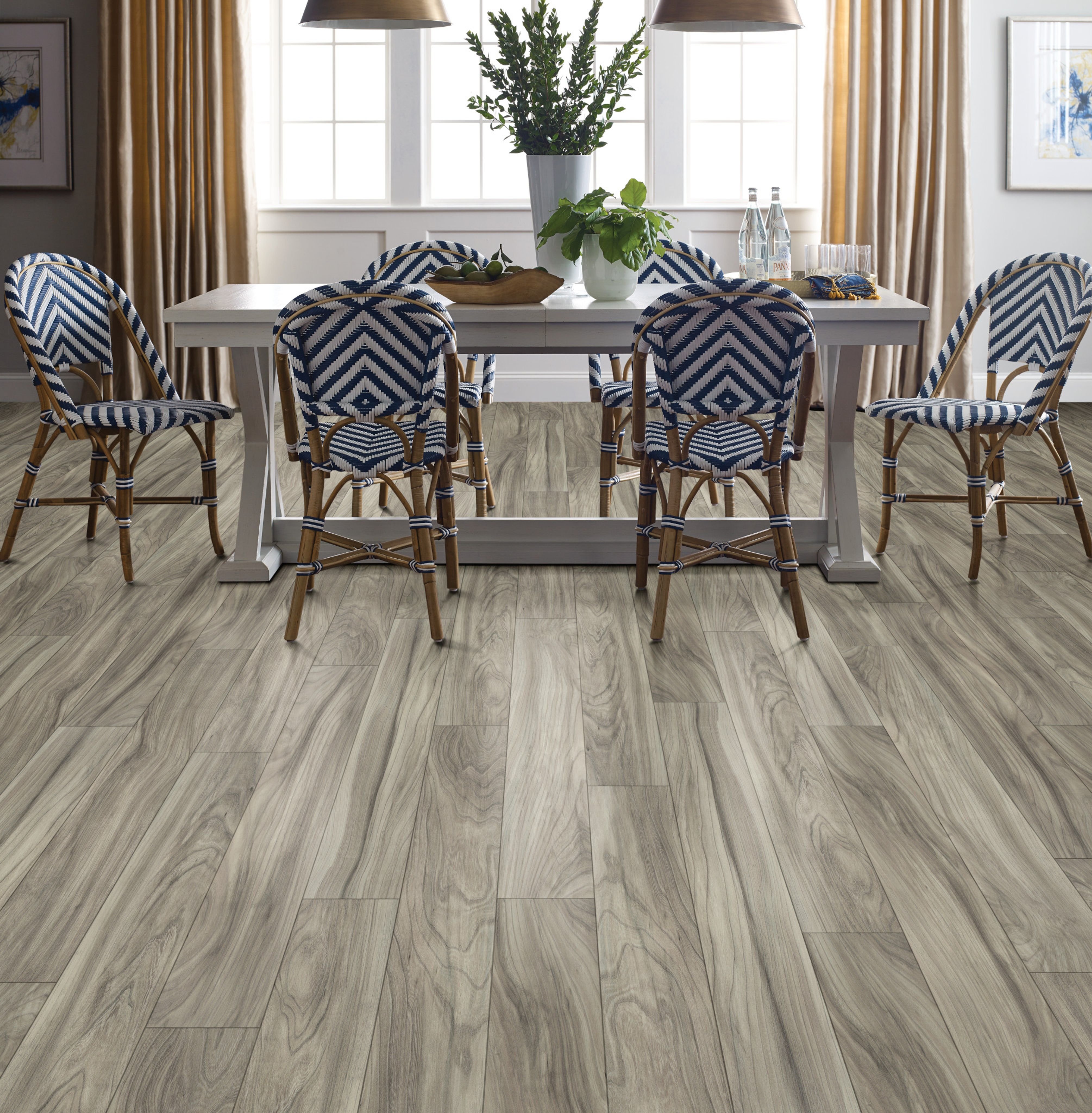 Dining room with wood-look laminate flooring from Capitol Carpet in Dalton, GA