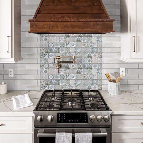 Kitchen with tile mosaic backsplash from Capitol Carpet in Dalton, GA