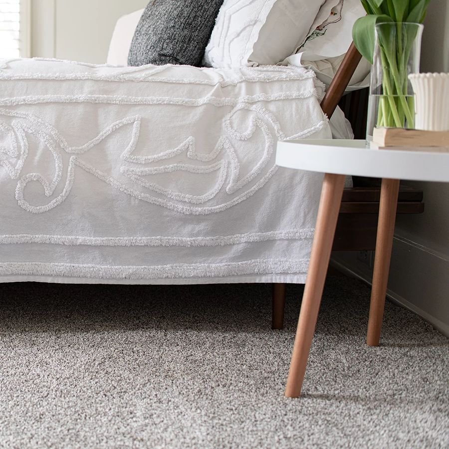 Bedroom with gray carpet from Capitol Carpet in Dalton, GA
